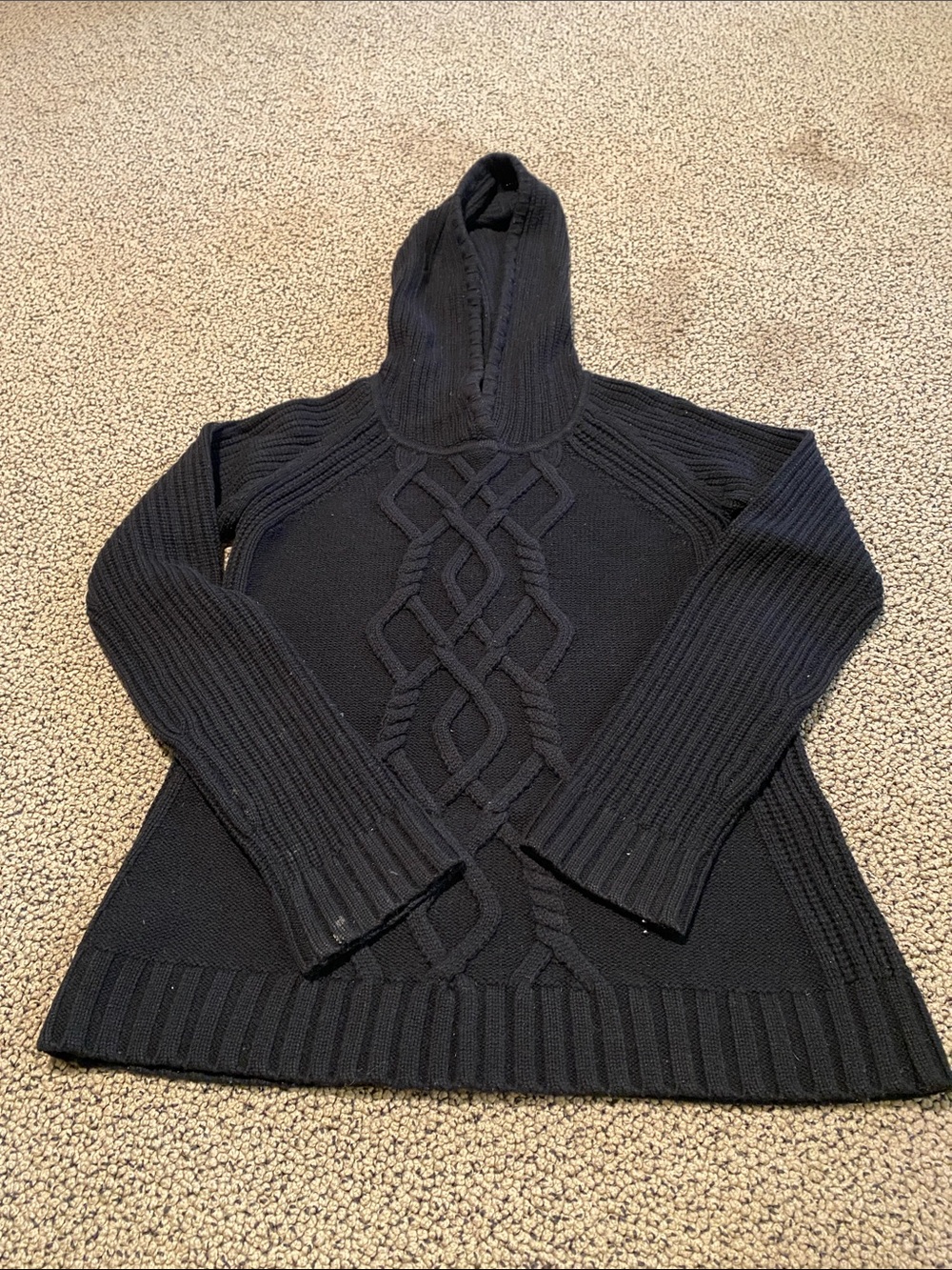 Athleta Black Cable Hooded Turtleneck Sweater